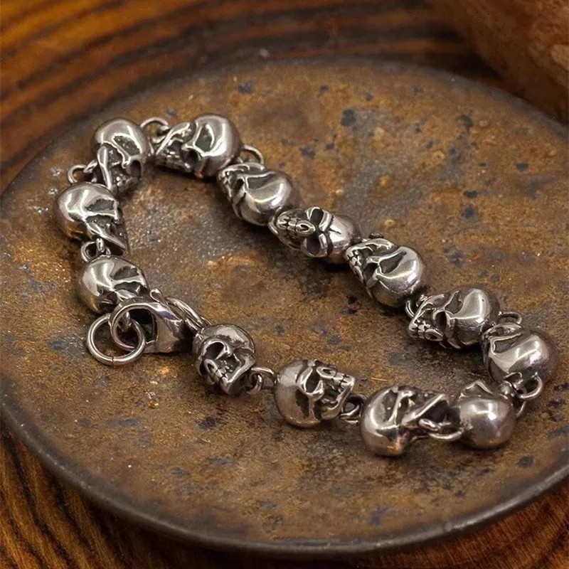 Skull Bracelet Men Gothic Punk Biker Chain Rock Hip Hop Halloween Jewelry