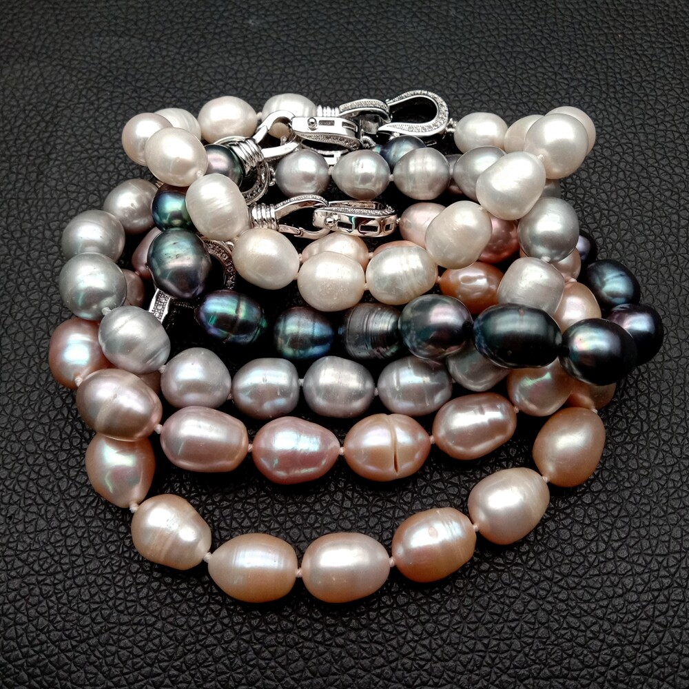 8′ 10x12mm White Black Gray Pink Purple Rice Pearl Bracelet free shipping