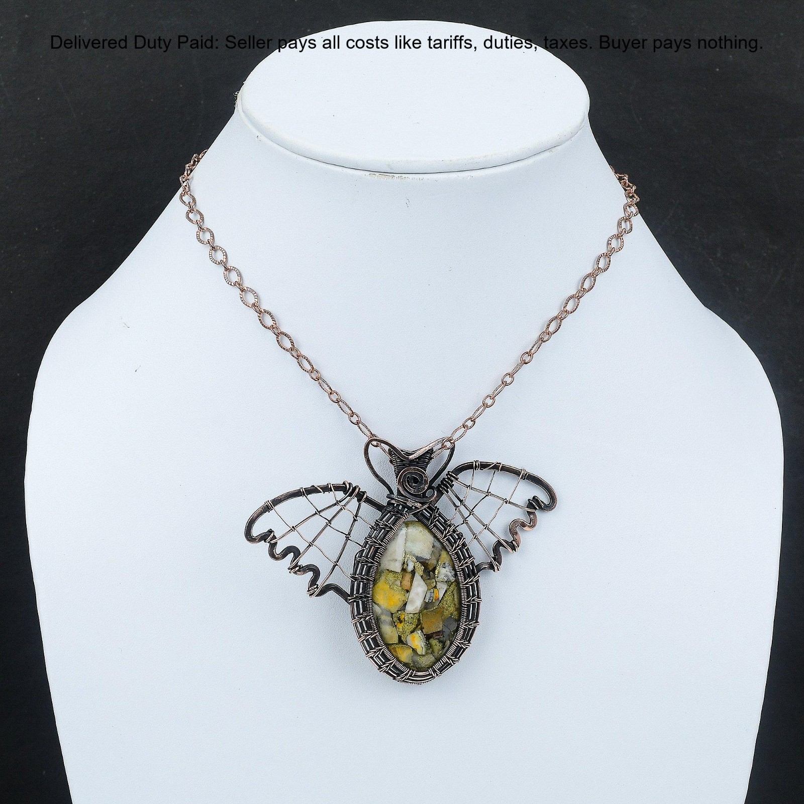New Year Sale Copper Bumble Bee Jasper Stone Copper Butterfly Pendant Jewelry