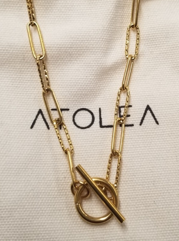 Atolea 18K Gold Plated Paperclip Toggle Choker 17″