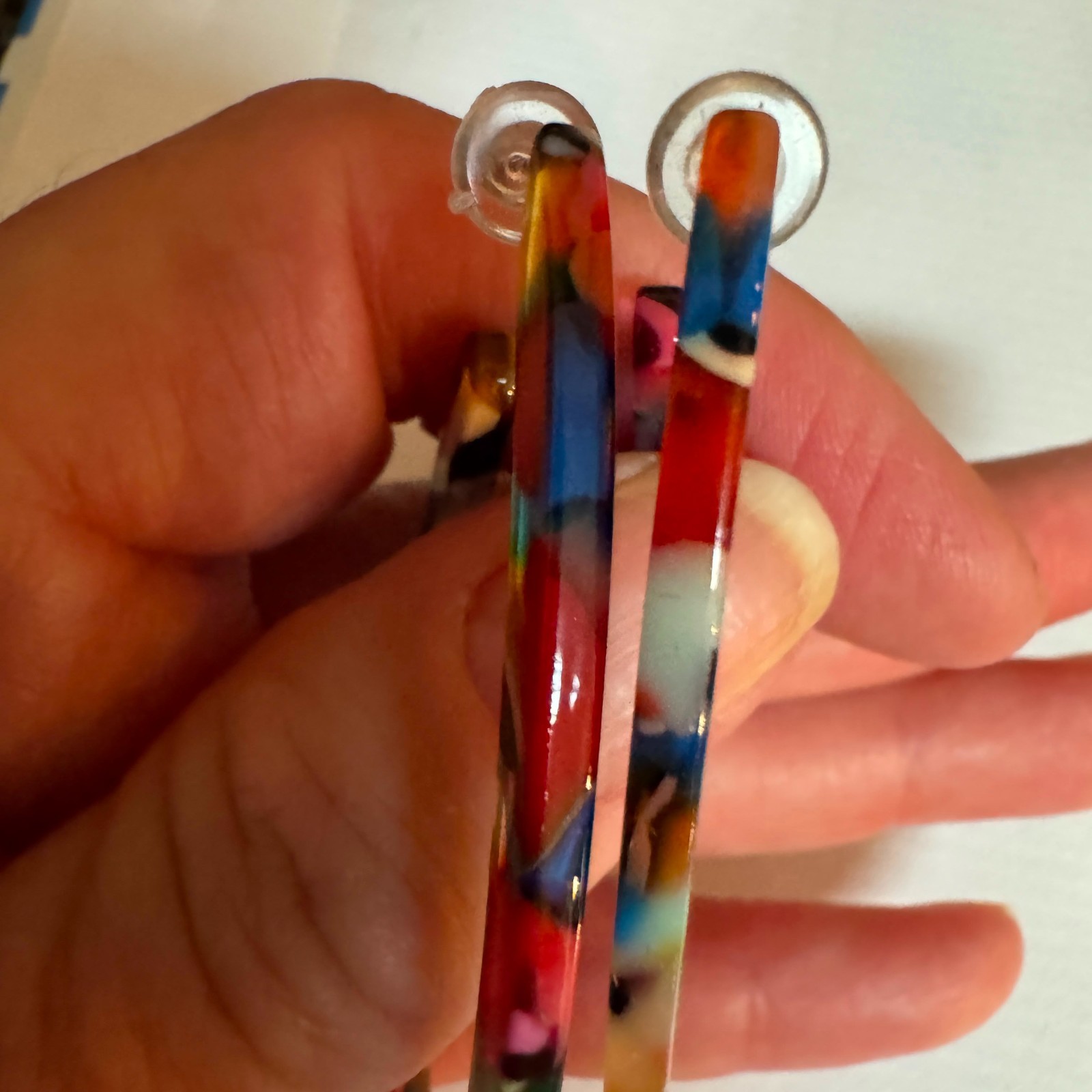 New Multicolor Resin Acrylic Oval Hoop Earrings Confetti Terrazzo Statement 3″