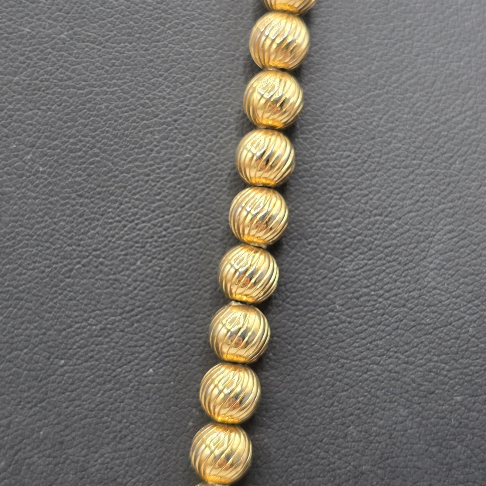 Monet Vintage Gold Tone Ribbed Bead Necklace Textured Round Strand 27 Inch