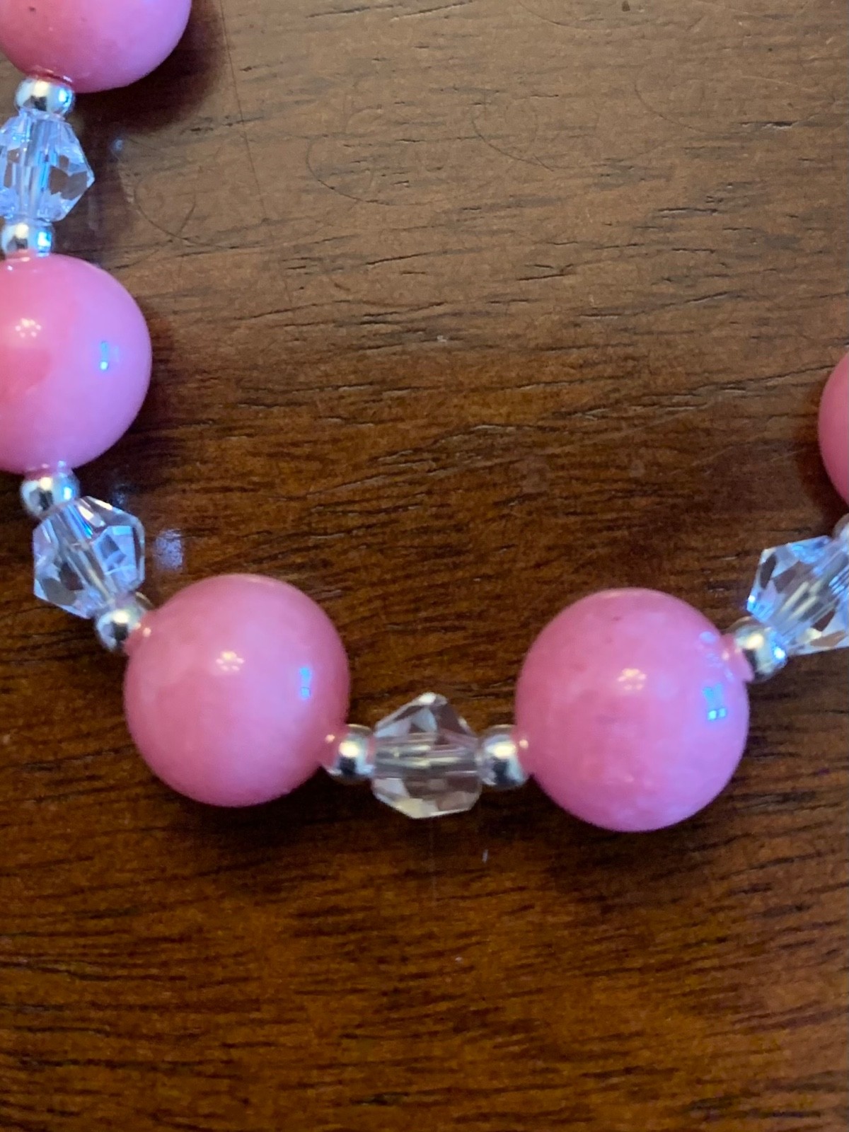 18″ Rose Chalcedony and Bicone Crystal Beaded Necklace
