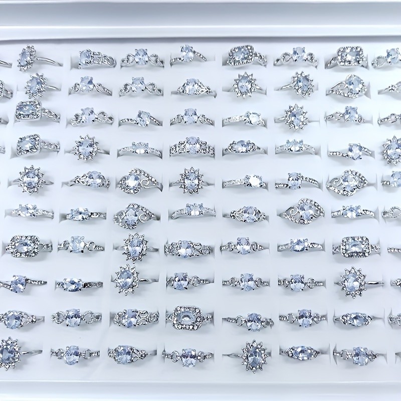10/25/50Pcs Silver Clear Zircon Crystal Ring Fashion Jewelry Gifts for Women