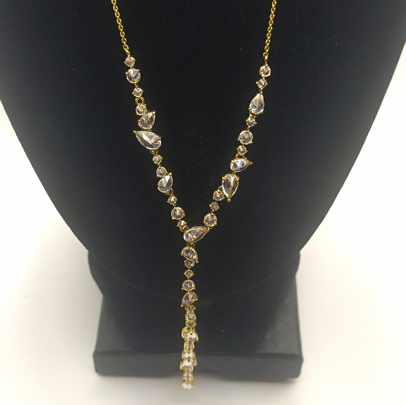 Banana Republic Gold Tone Cable Chain Lariat Y-Drop Necklace Crystal Adj.