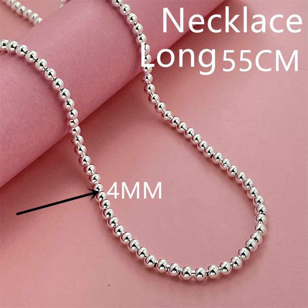 Round Bead Chain Necklace 925 Sterling Silver 4mm Classic Wedding Men Jewelry