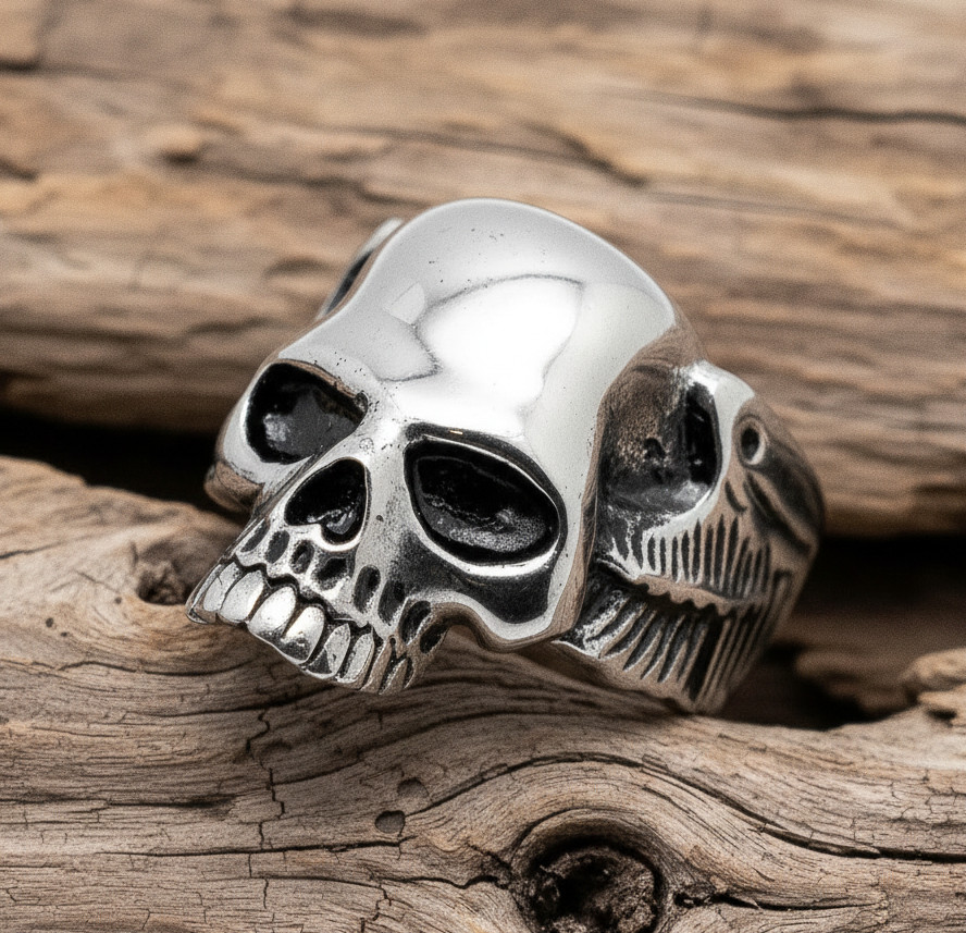 Long Jaw Skull Ring with Wings Biker Jewelry Men’s Ring Stainless Steel 83
