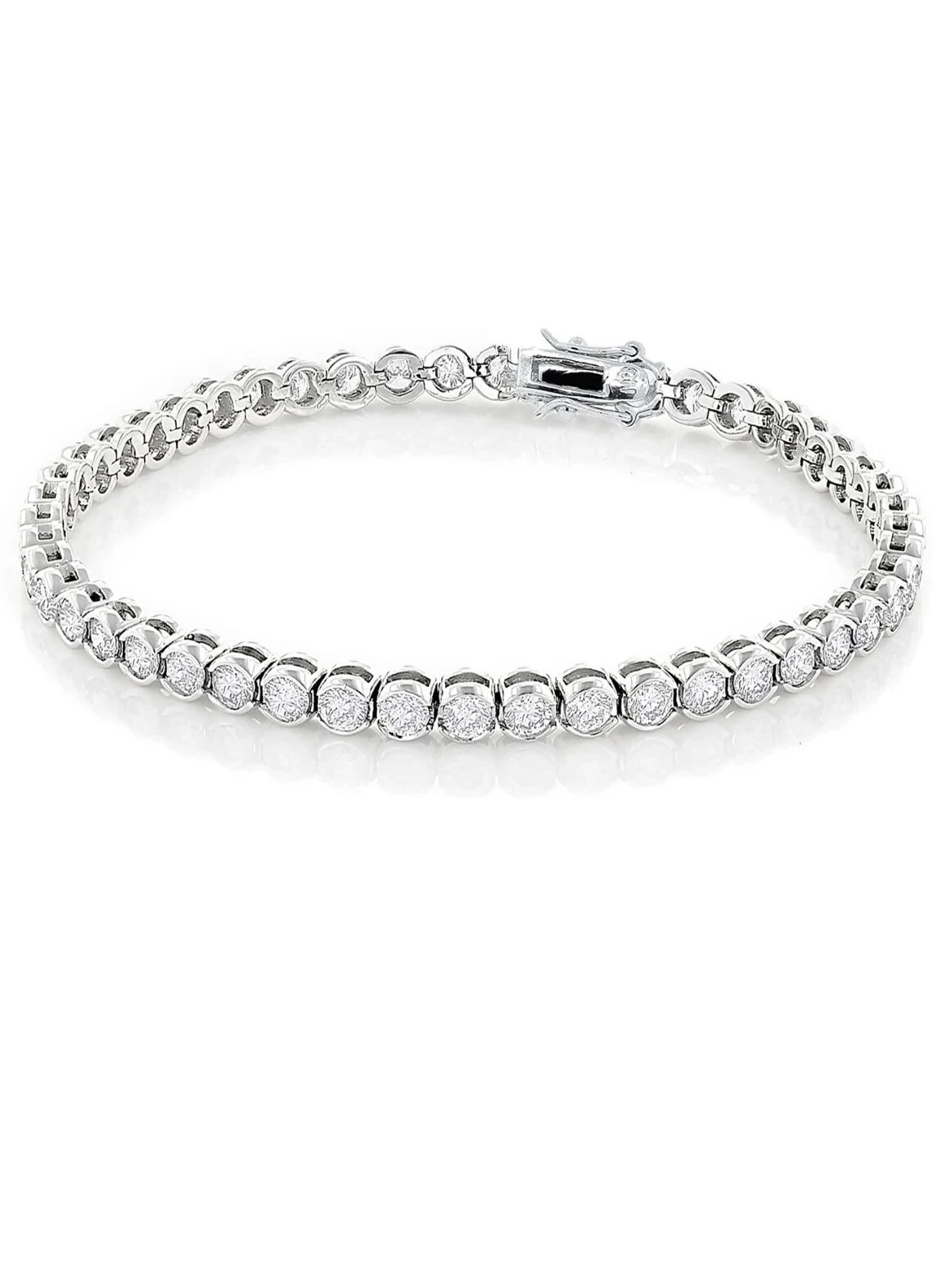 18k White Gold Plated Bezel Cubic Zirconia 4mm Round Cut Tennis Bracelet – 7.5″