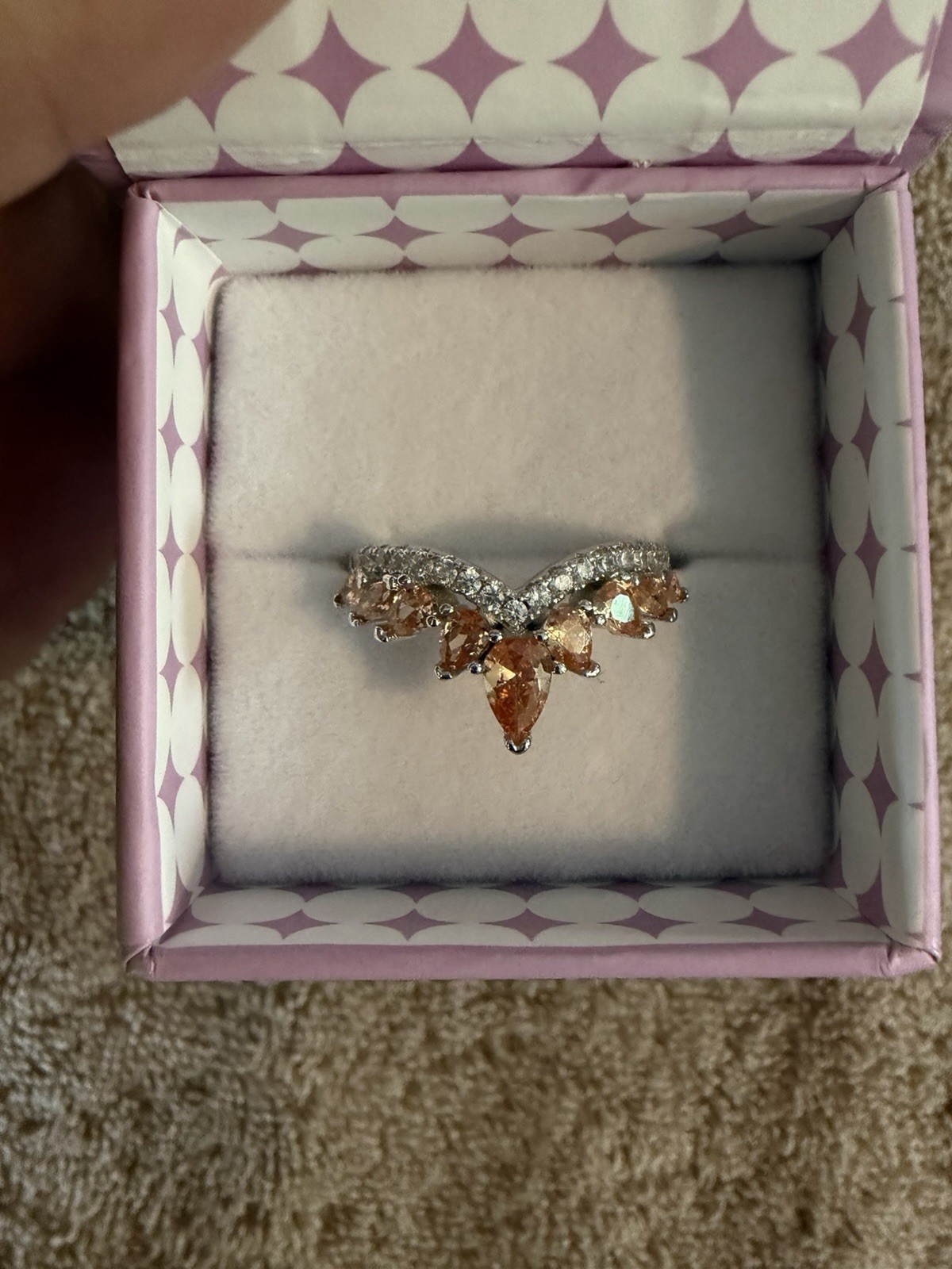 Ryze Jewelry Sterling Silver Ring Size 9 Peach Moscato & White Frost