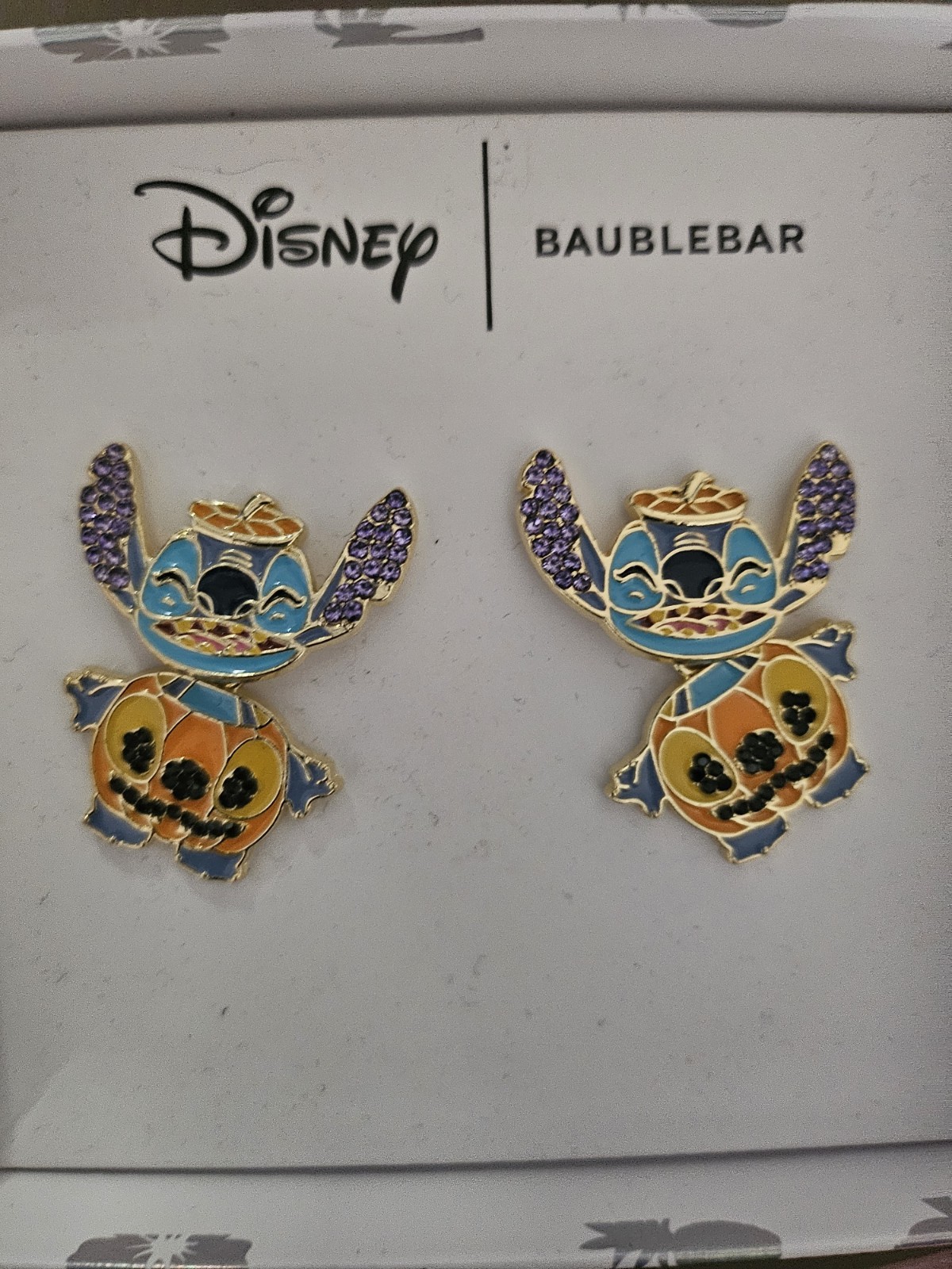 Disney Baublebar Stitch Pumpkin Earrings Rhinestone Halloween NIB Cute