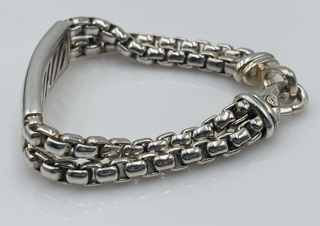 David Yurman Sterling Silver 2 Row Box Chain ID Bracelet G2U