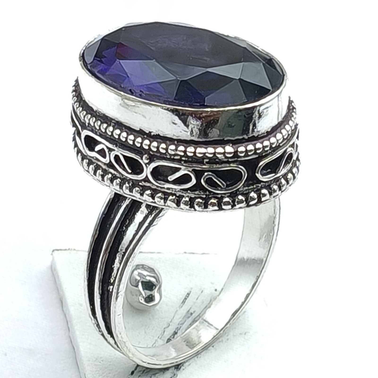 Tanzanite Hydro Gemstone Antique Silver Plated Ring US Size-8.5 A 1325