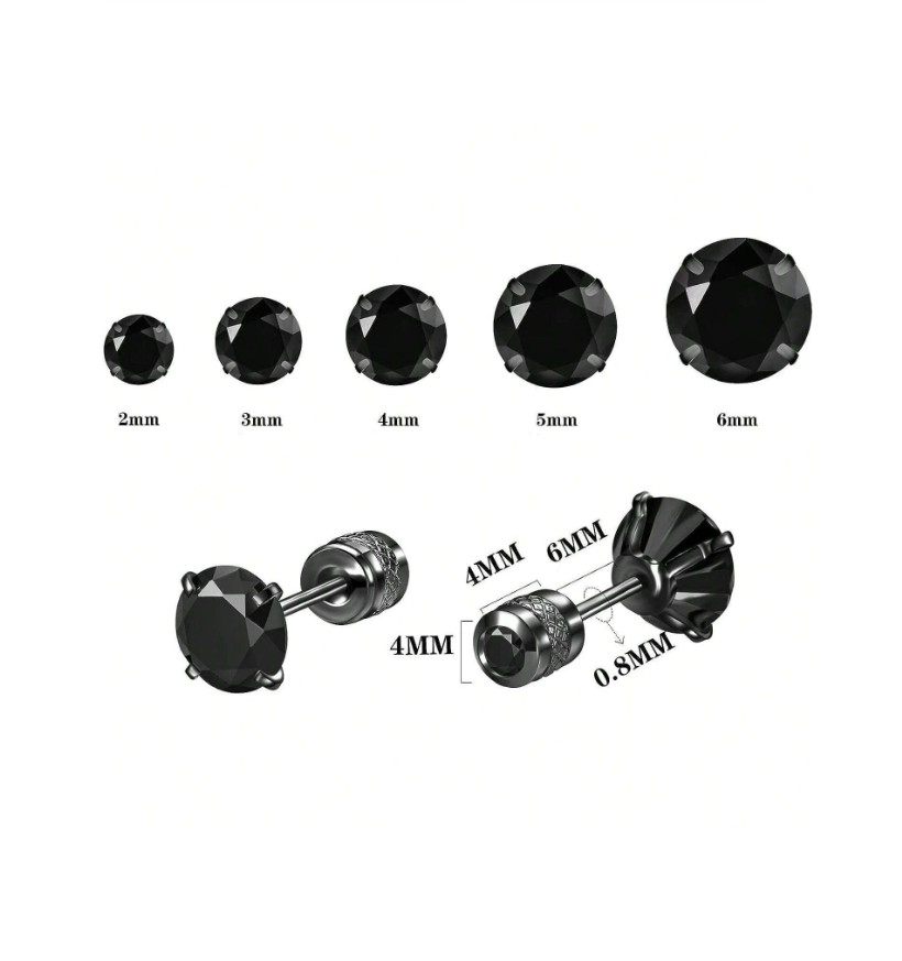 2Pcs Women Men Hypoallergenic Stainless Steel Round CZ Stud Earrings Screw Back