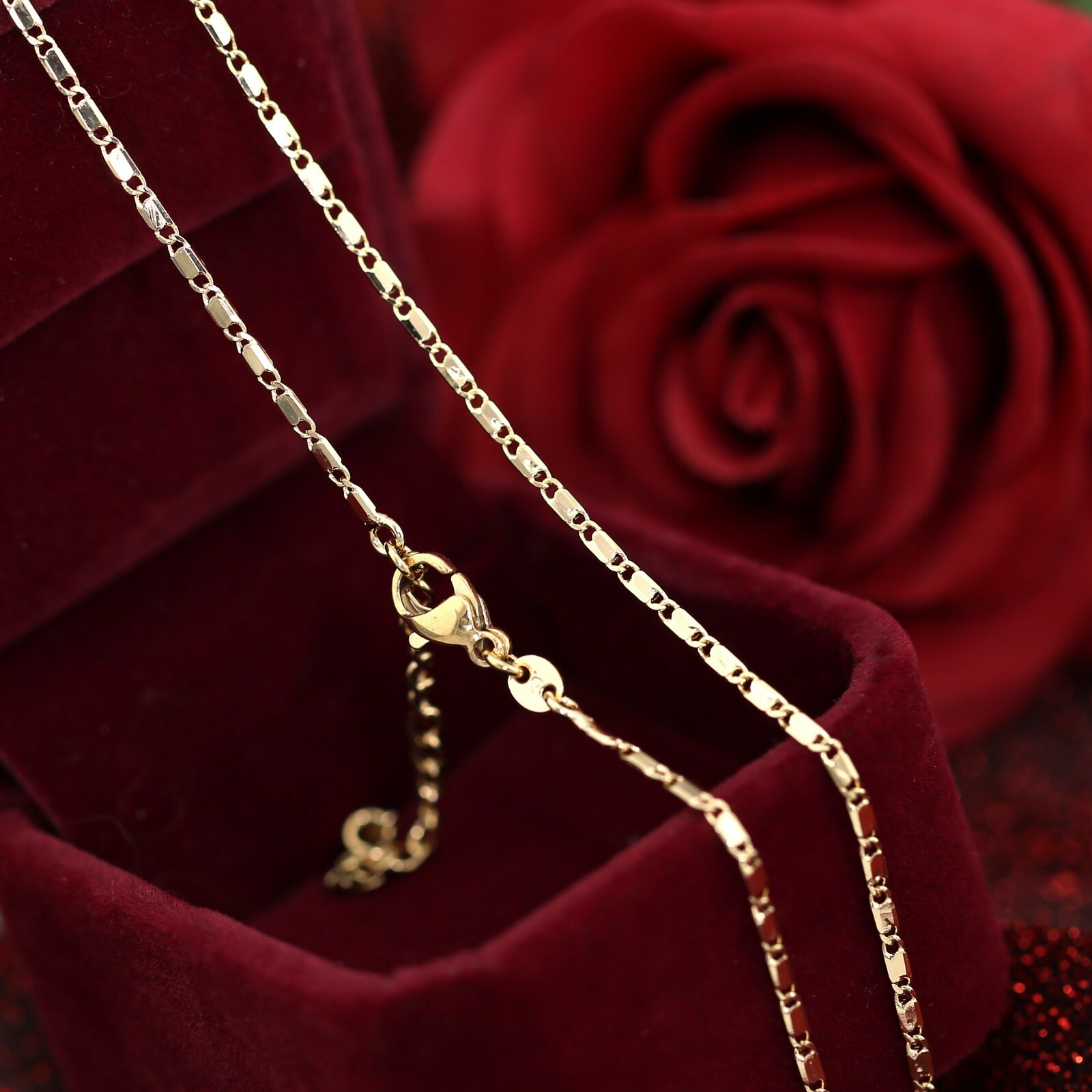 9K CHAMPAGNE GOLD FILLED SOLID 1.5mm ANCHOR RING LINK CHAIN NECKLACE 40cm-45cm