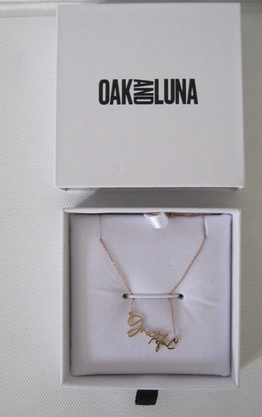 New Oak & Luna “Grateful” Marked 14K Gold 19″ Necklace