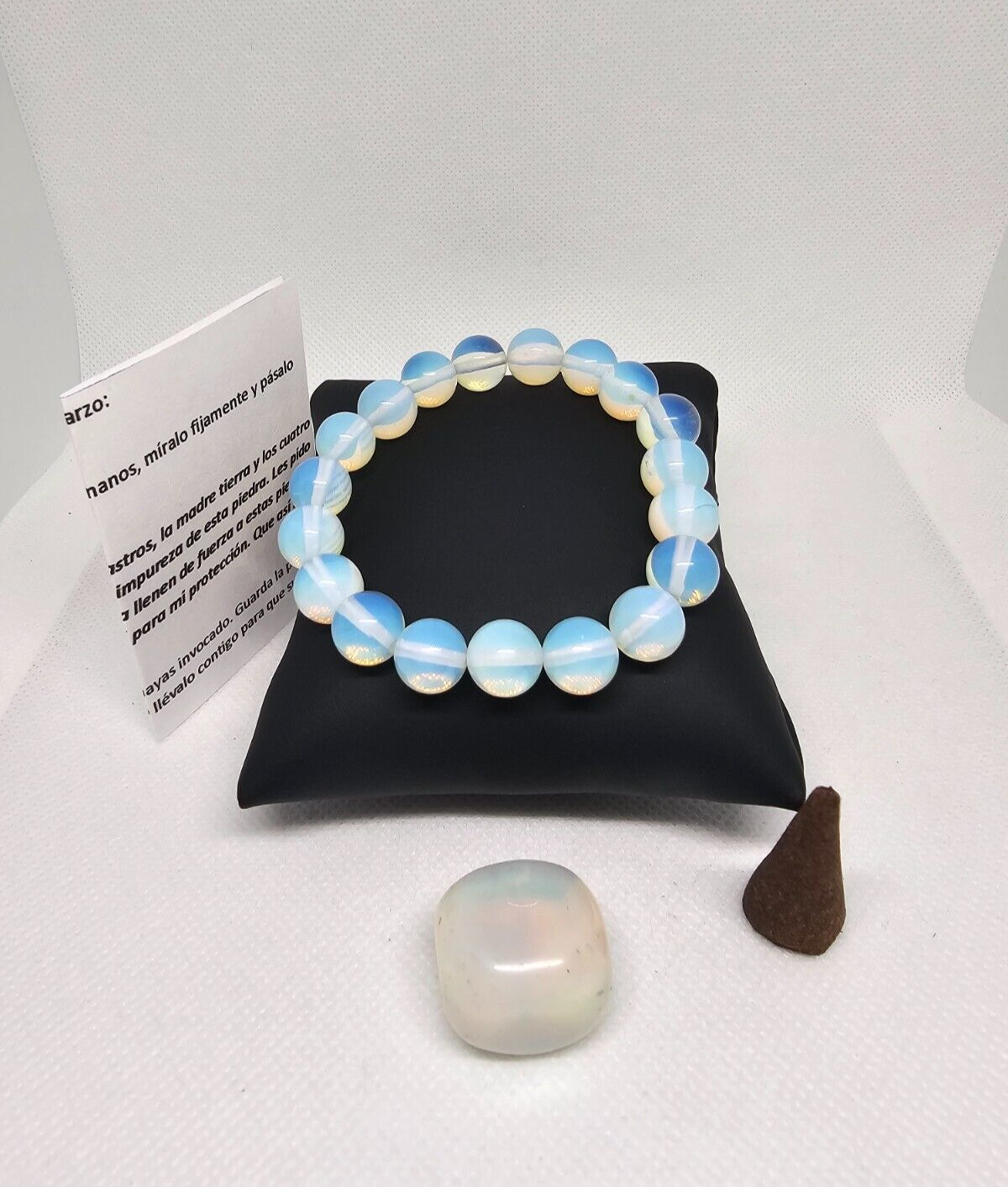 PULSERA CUARZO LUNA MAS PIEDRA CUARZO BUENAS ENERGIAS SUERTE PROTECCION