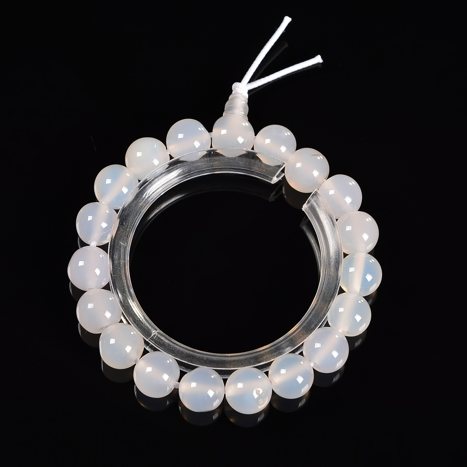 White Agate Smooth Round With Guru Beaded Bracelet Size 8mm 10mm 7.5” Length
