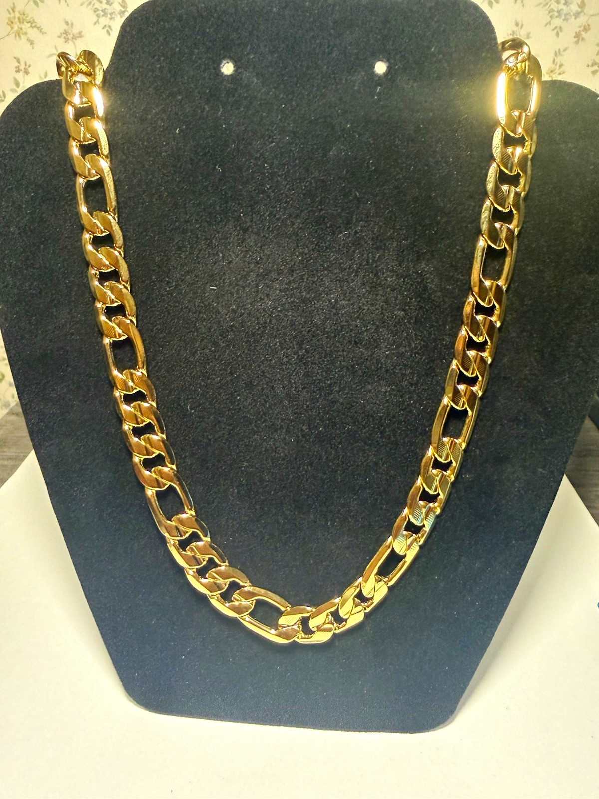 14K Yellow Gold filled Figaro Chain Necklace 24” Lobster Clasp Gold Tone