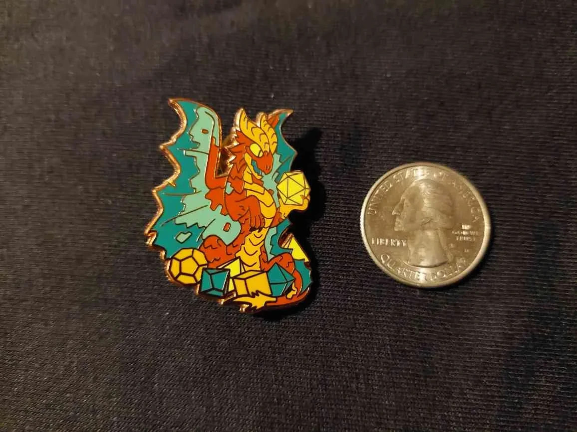 Copper Dragon with Dice Enamel Pin | Dice Hoarders Series | Max Dlabick