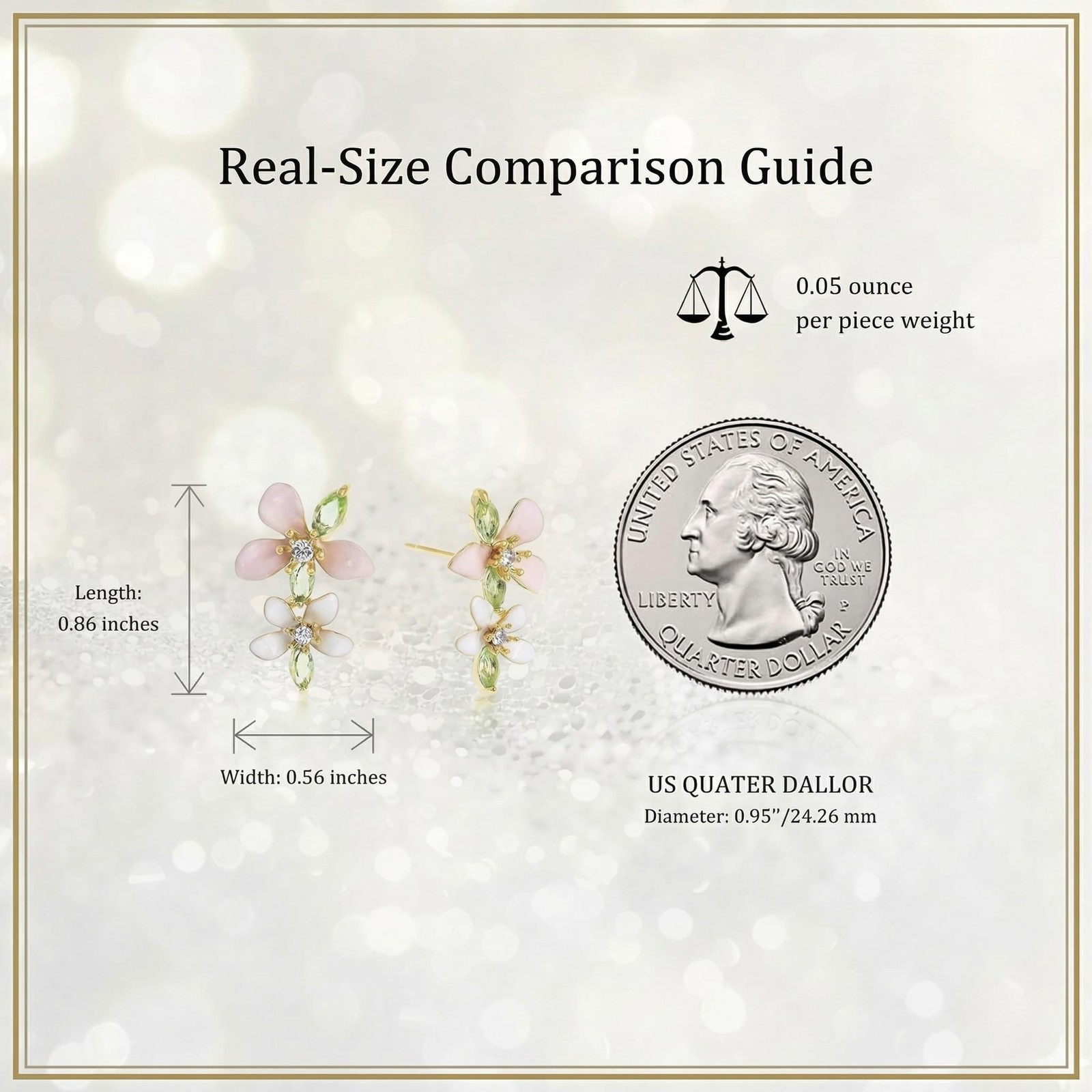 Double Flower Dangle Drop Stud Earrings for Women, Cute Pink White Leaf Floral R