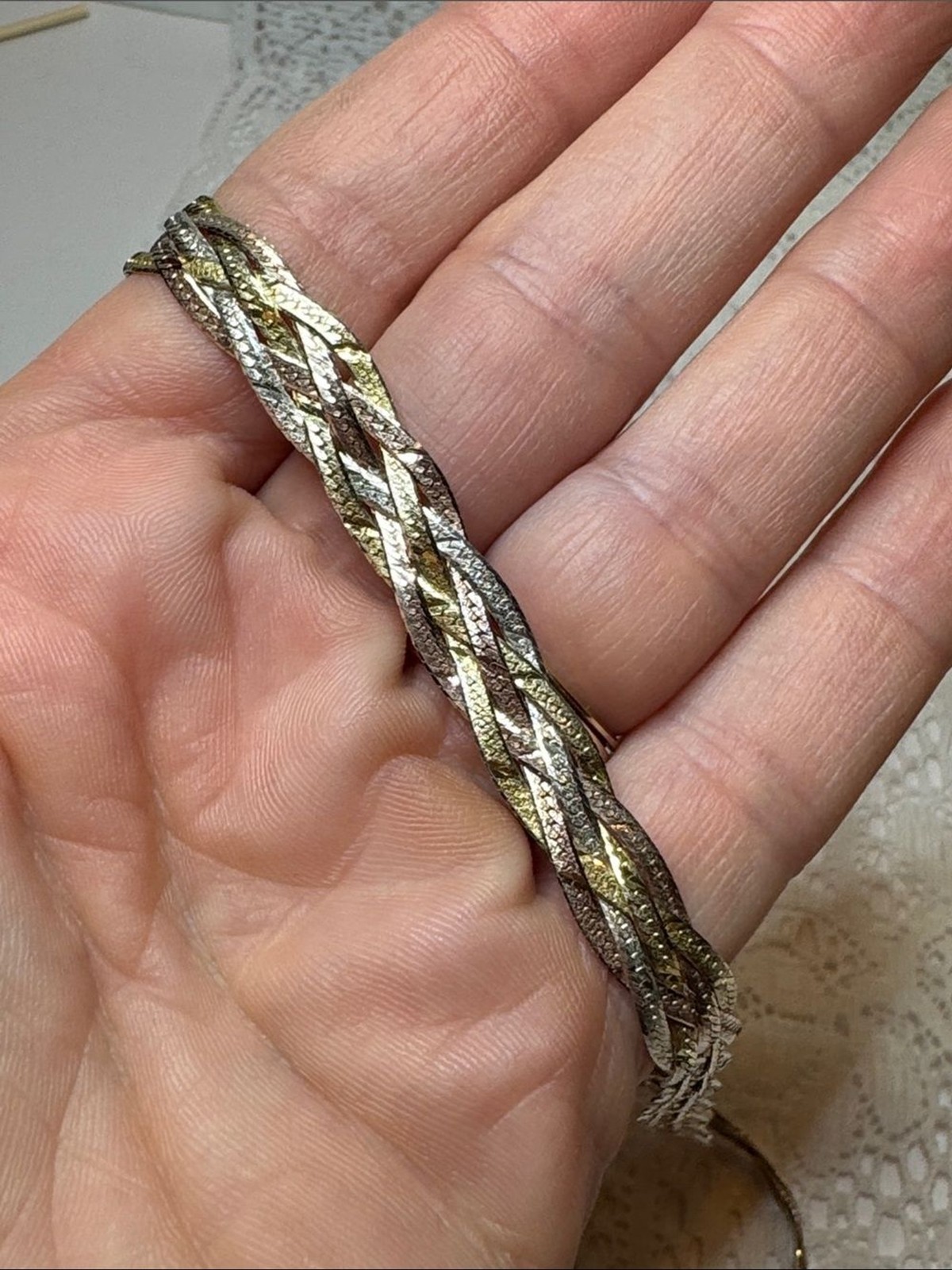 Silver Gold Fine Tri-Color Braided Rope Necklace Vintage Jewelry 925 Italy 20g