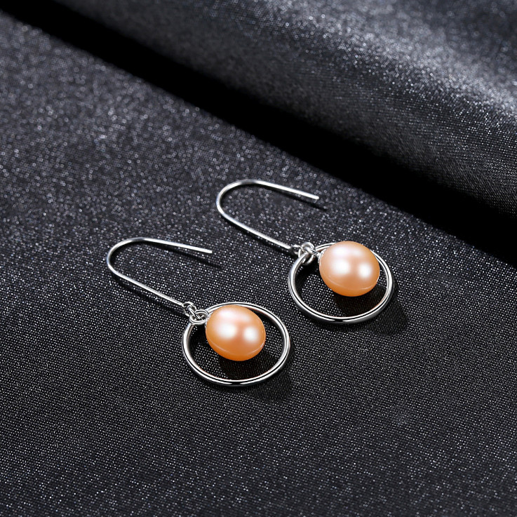 1.2″ Freshwater Pearl Open Circle Drop Dangle Earrings in Sterling Silver PE27
