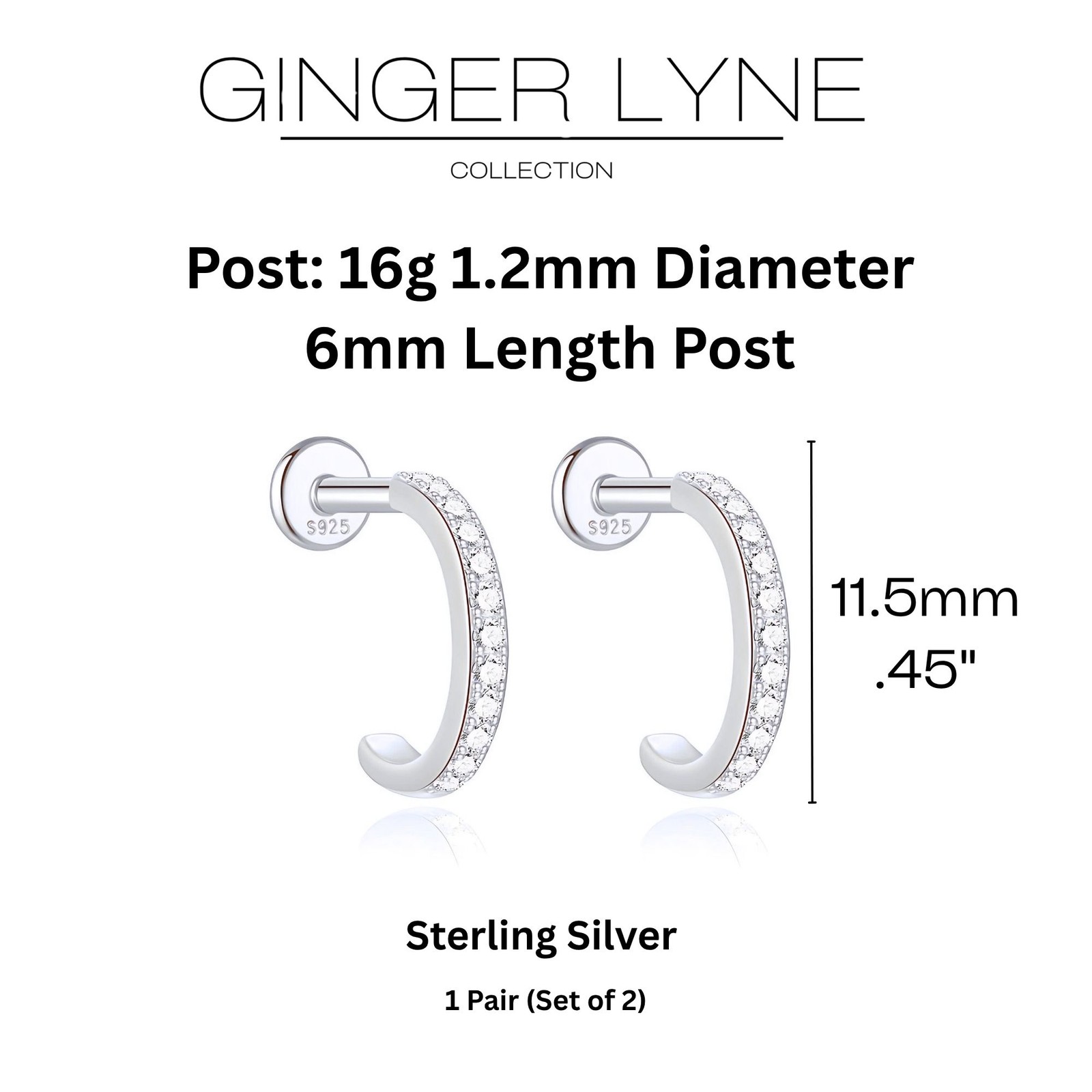 Hoop Flat Back Earrings for Women Sterling Silver 16G 6mm Cartilage Helix Upp…