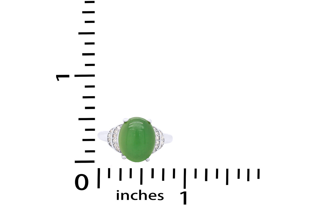 Simulated Emerald & Simulated Diamond Halo Ring In 14K White Gold Plated Size 9