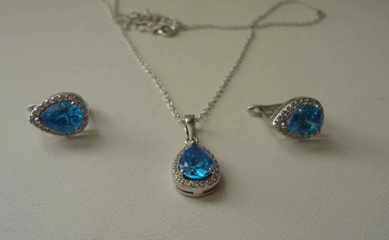 PENDANT & EARRING SET W/ 7.20 CT TOPAZ & ACCENTS /925 STERLING SILVER
