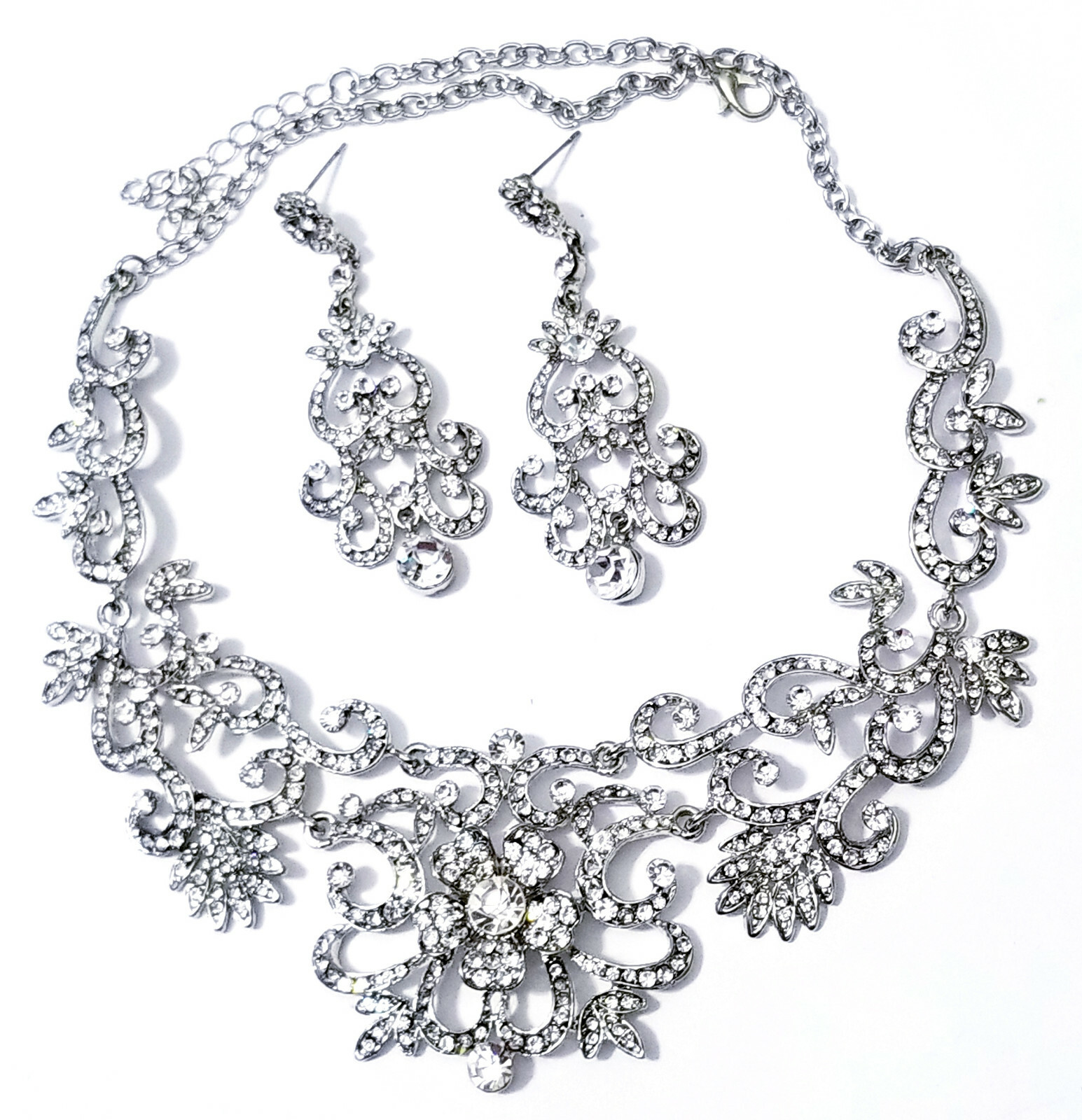 Clear Rhinestone Necklace, Necklace Earring Set, Bridesmaid Crystal Necklace