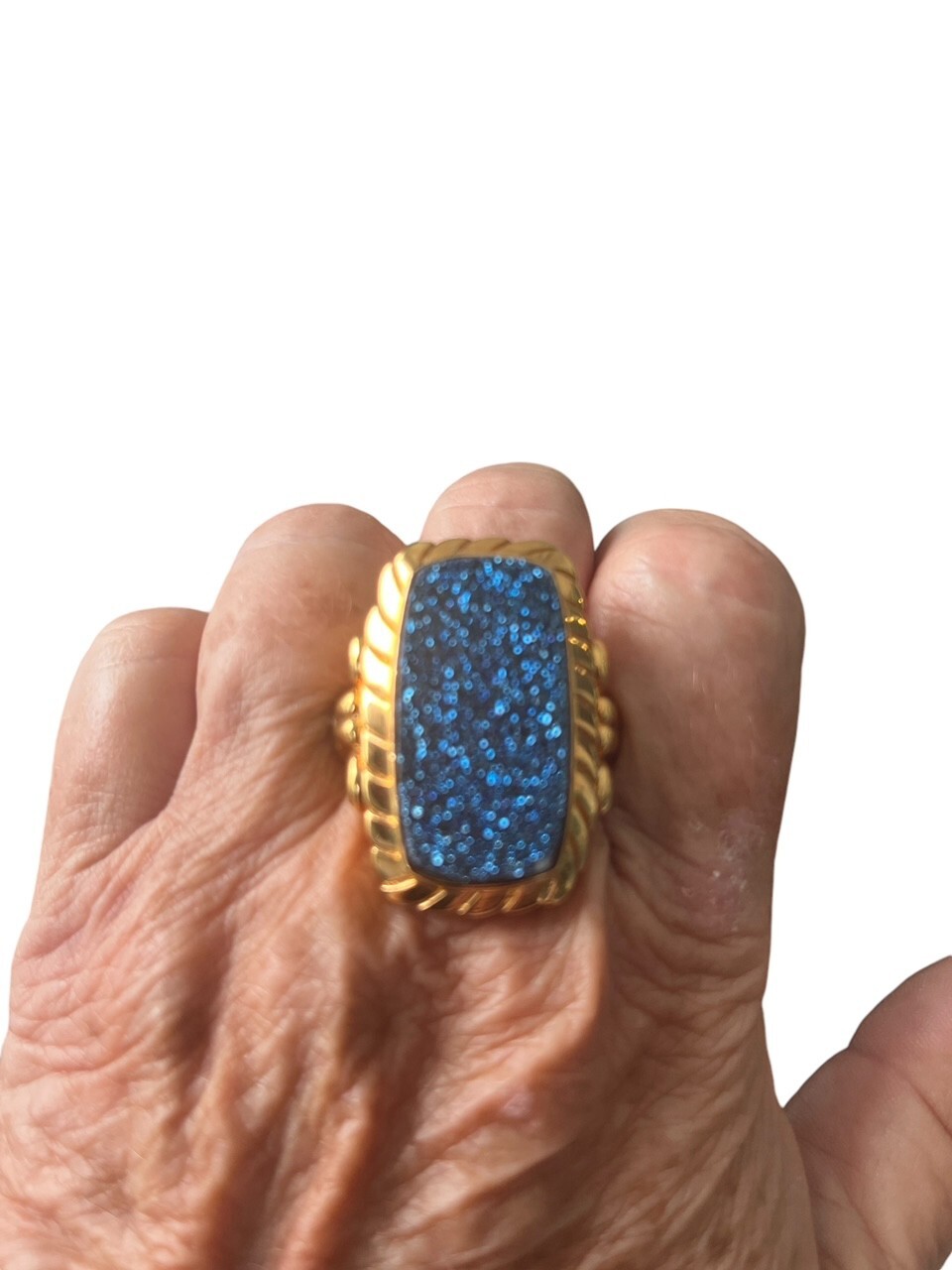 Christine Darren Drusy Quartz Goldtone Blue DRUSY Statement Ring 9