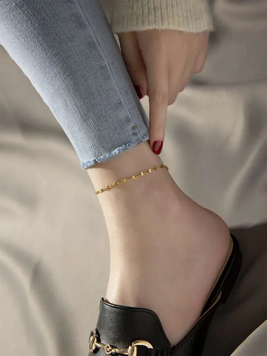 1pc Minimalist Stainless Steel Chain Anklet, Suitable For Vacation And Beach