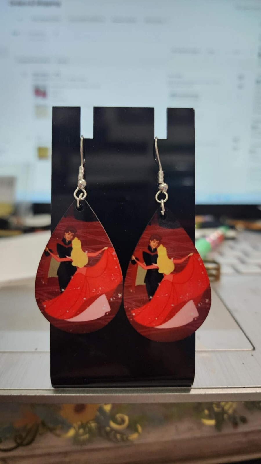 Sleeping Beauty Wooden Teardrop Earrings with Hypoallergenic Hooks