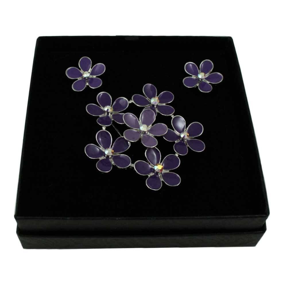 Shades of Purple Daisies Brooch Pin and Earring Set – PRL178BS
