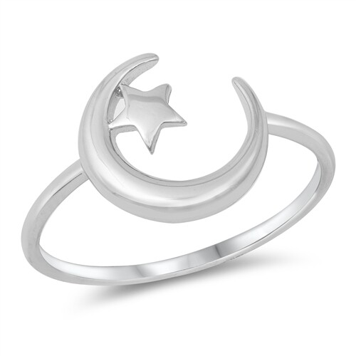 Moon and Star kids Ladies .925 Sterling Silver Band Ring Sizes 4-10 NEW