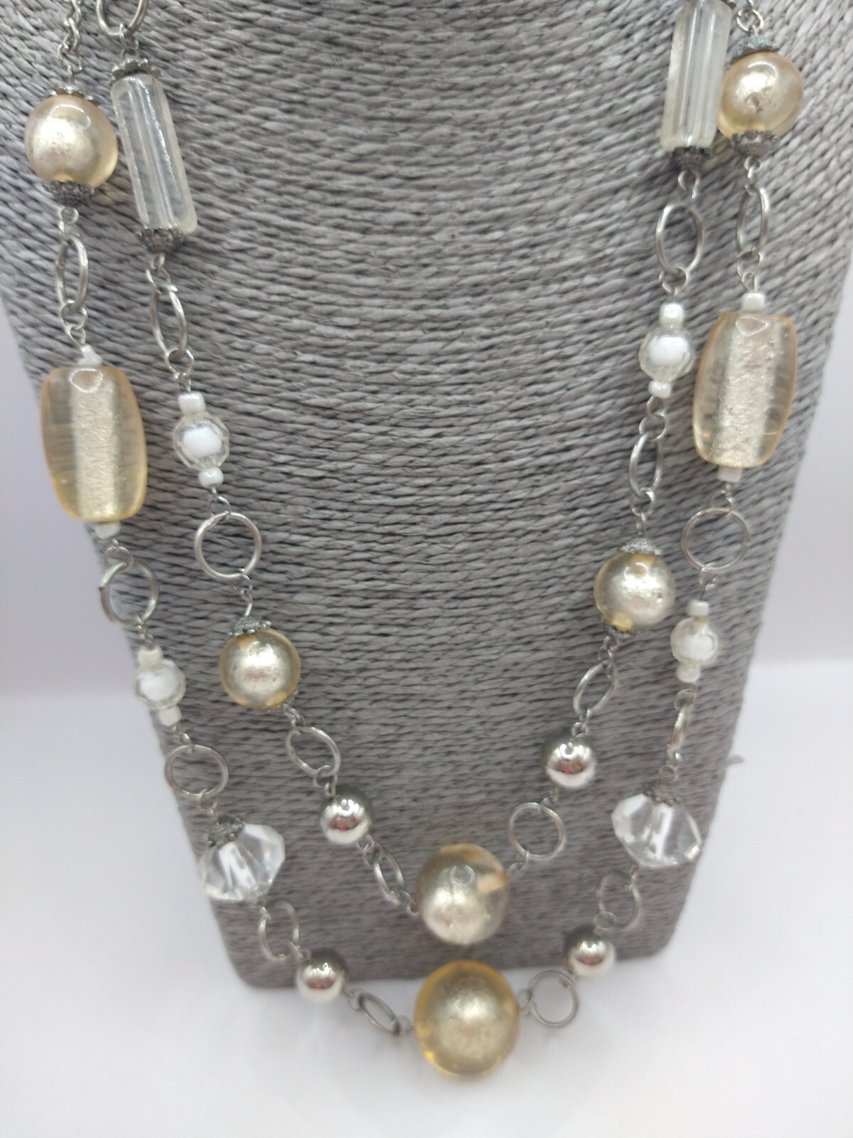 Necklace y2k metal glass silver tone retro Christmas Cottagecore Statement