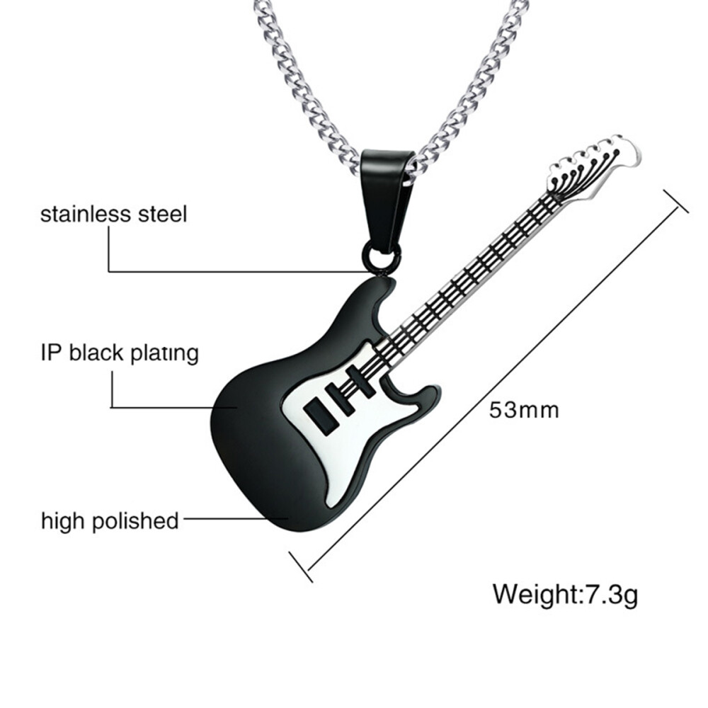1PC Mens Guitar Music Pendant Stainless Steel Necklace Pendant with Chain