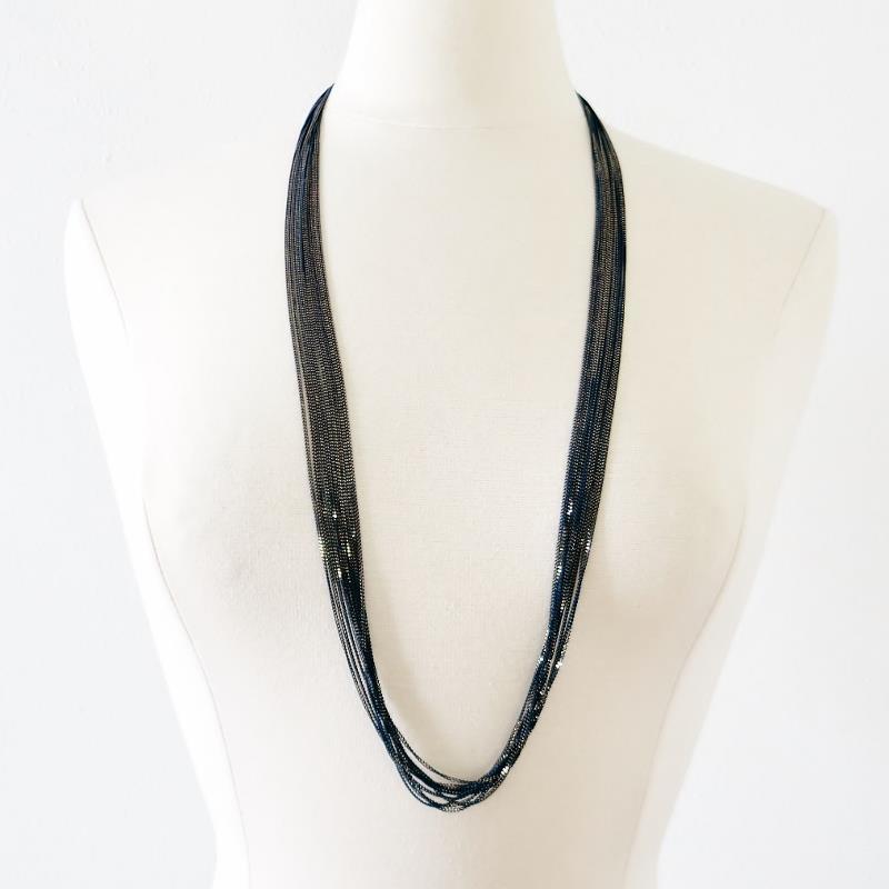 NWT Amy Kahn Russell Enameled Liquid Chain 35″ Long Necklace in Navy Versatile!