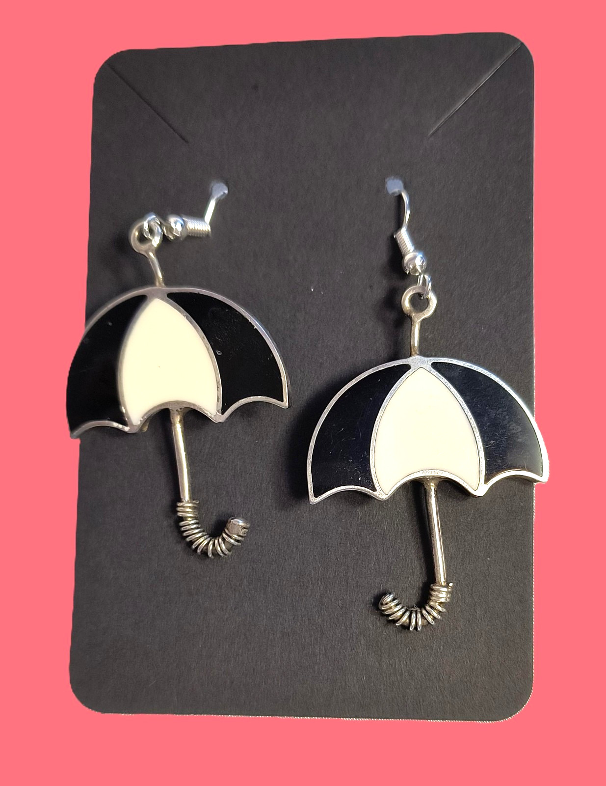 Umbrella Charm Dangle/Drop Earrings Multicolor Enamel Metal Hook Closure 2 1/4″