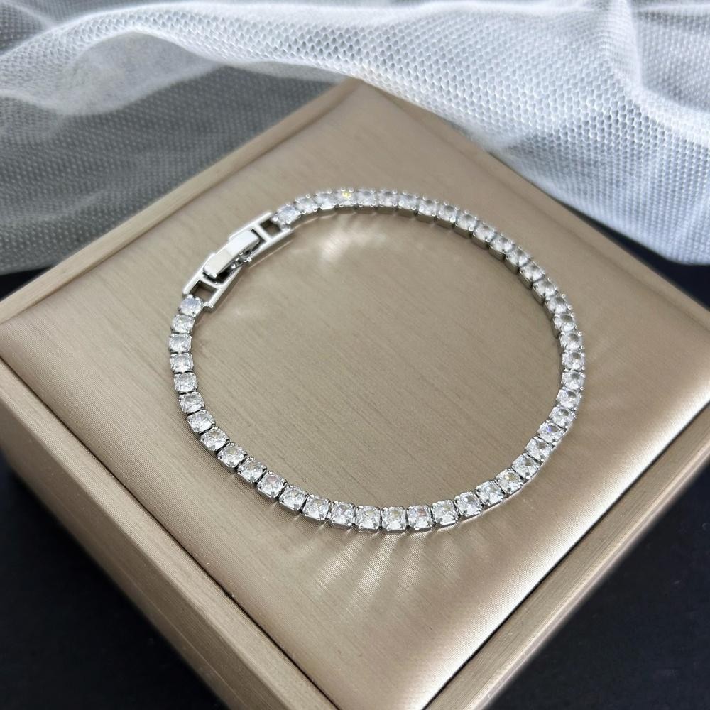 Stainless Steel Gold Silver Zirconia Tennis Chain Bracelet Women 16/18cm Jewelry