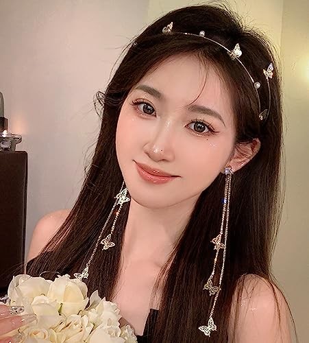 Wedding Butterfly Headband Head Chain Silver Tassel Hair 1 Count (Pack of 1) 01