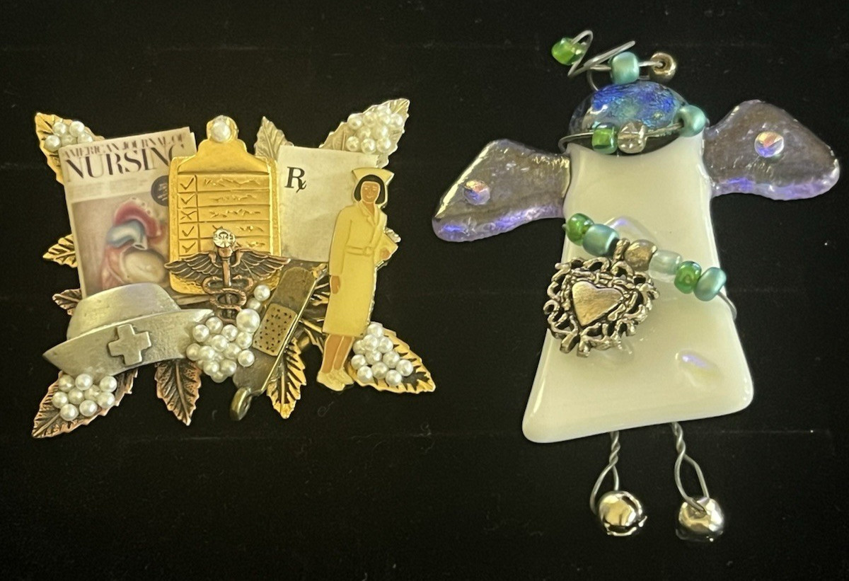 Women’s Nurse Angel Brooch Pin Handmade Artisan Lot of 2