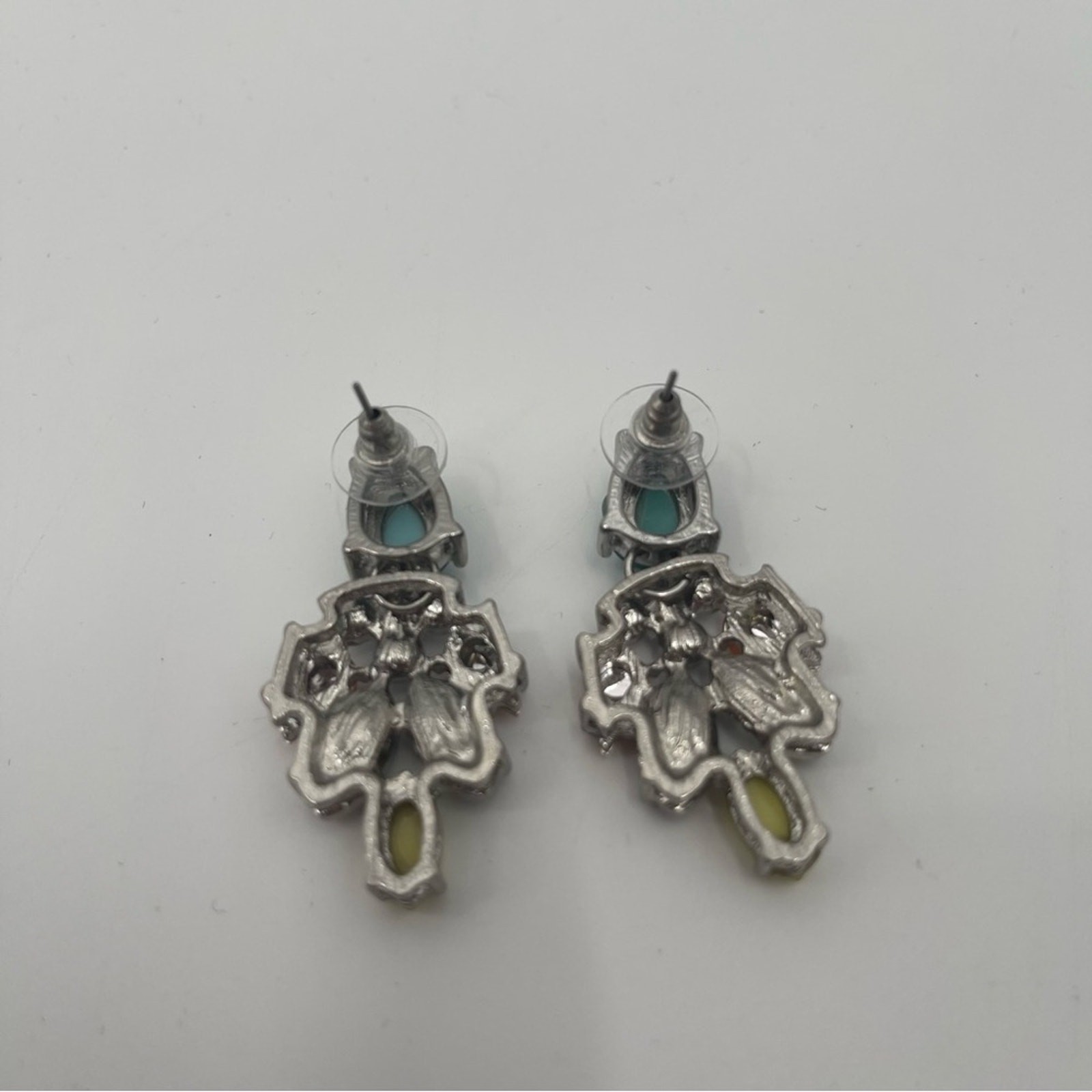 BOUTIQUE Earrings Dangle Rhinestone Crystal Pastel Cocktail Silver Teardrop