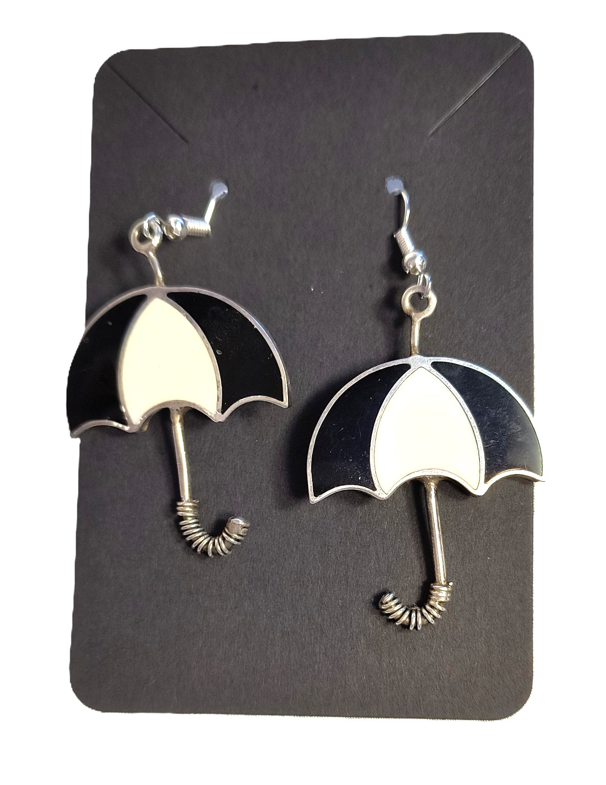 Umbrella Charm Dangle/Drop Earrings Multicolor Enamel Metal Hook Closure 2 1/4″