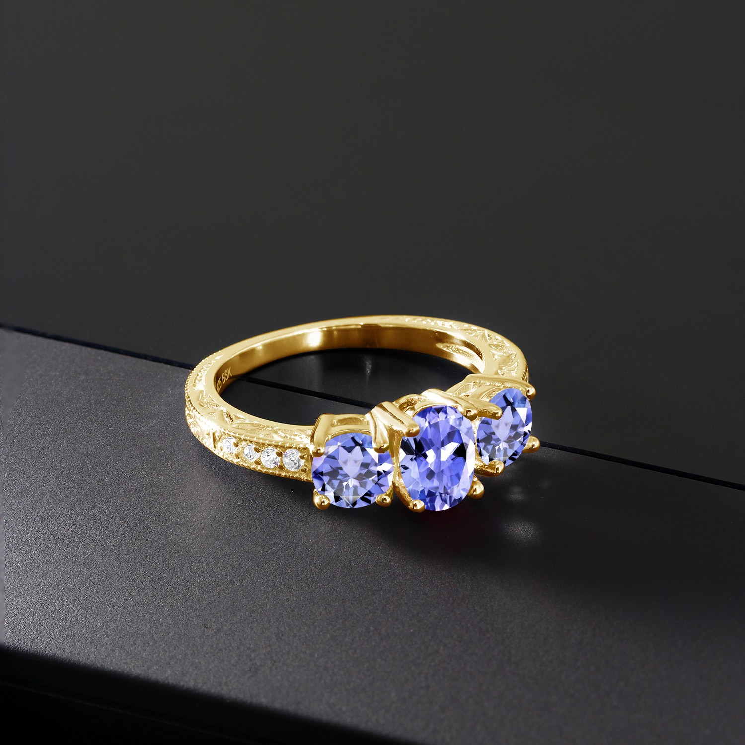 1.79 Ct Oval Tanzanite 18K Yellow Gold Plated Silver Moissanite Ring