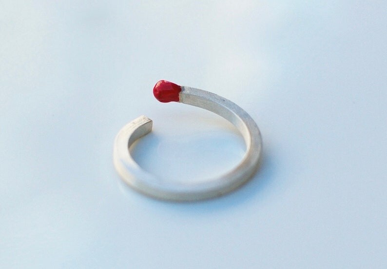 Unique Silver Matchstick Design Adjustable Ring – Handmade, Minimalist Jewelry