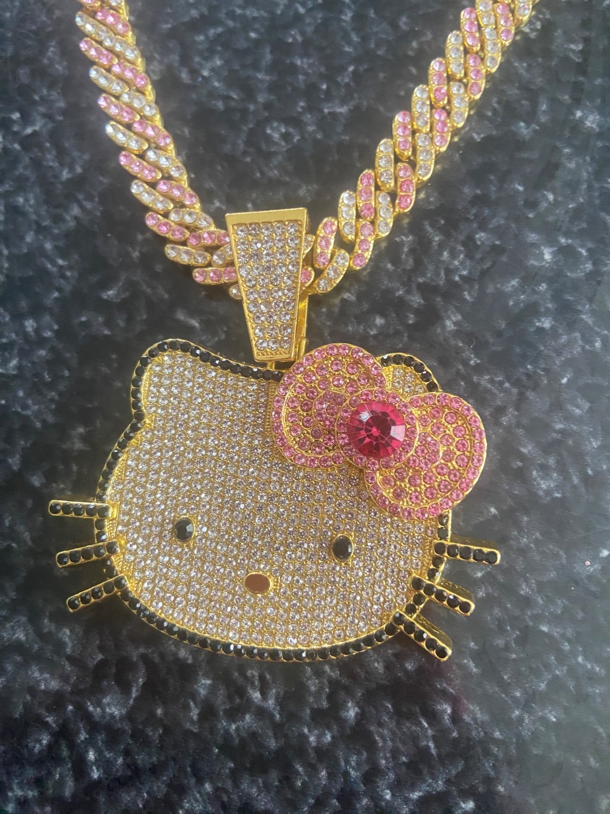 Hello Kitty Iced Out Pendant Chain Necklace Gold/Silver Hip Hop Bling New