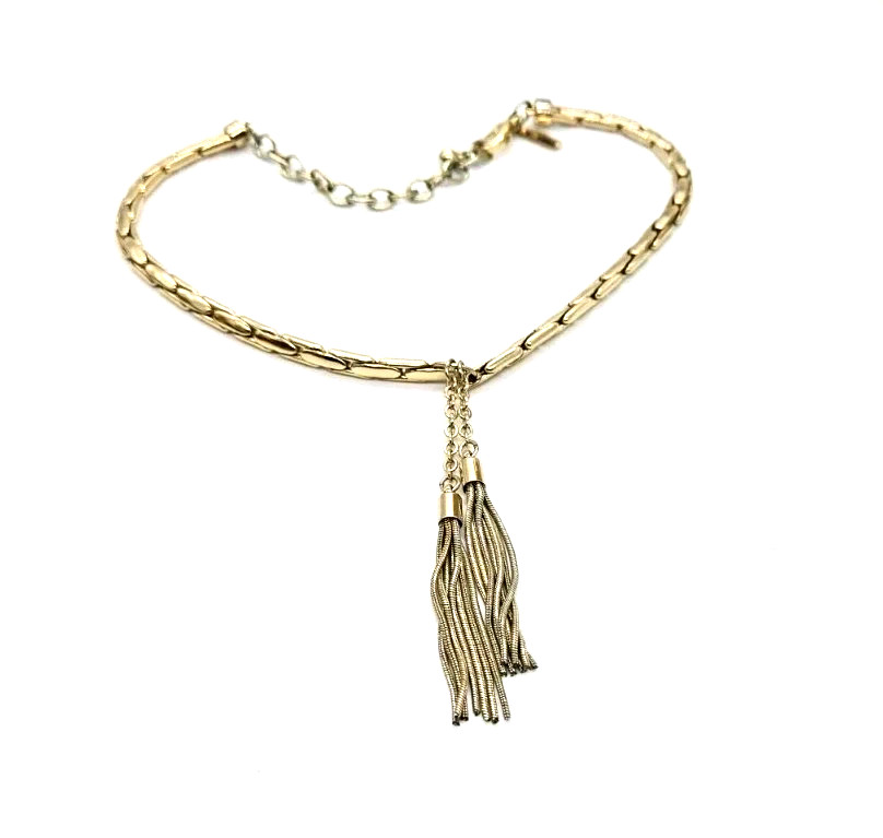 WHITE HOUSE BLACK MARKET Gold Chain 12-15″ CHOKER Necklace Tassel Pendant NEW