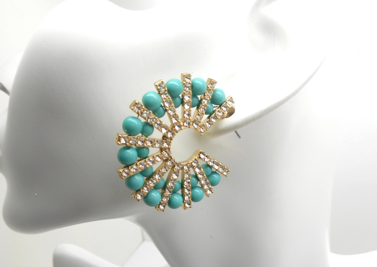 New Stunning Turquoise Hoop Earrings Light Weight Crystal Spokes 1.5″