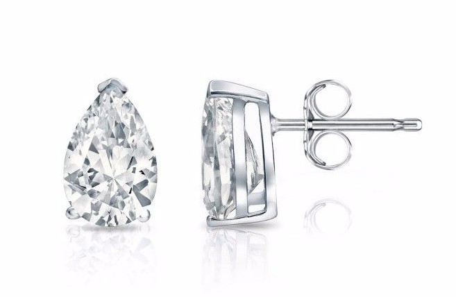 1 Ct Women Men Earrings Pear Stud Earrings 14K White Gold Plated Solid Silver